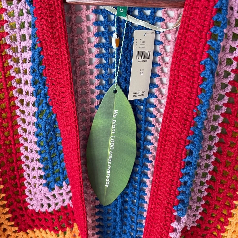 ♦️SOLD♦️Anthropologie Farm Rio Rainbow Crochet Cardigan Sweater Medium NWT - Picture 12 of 15